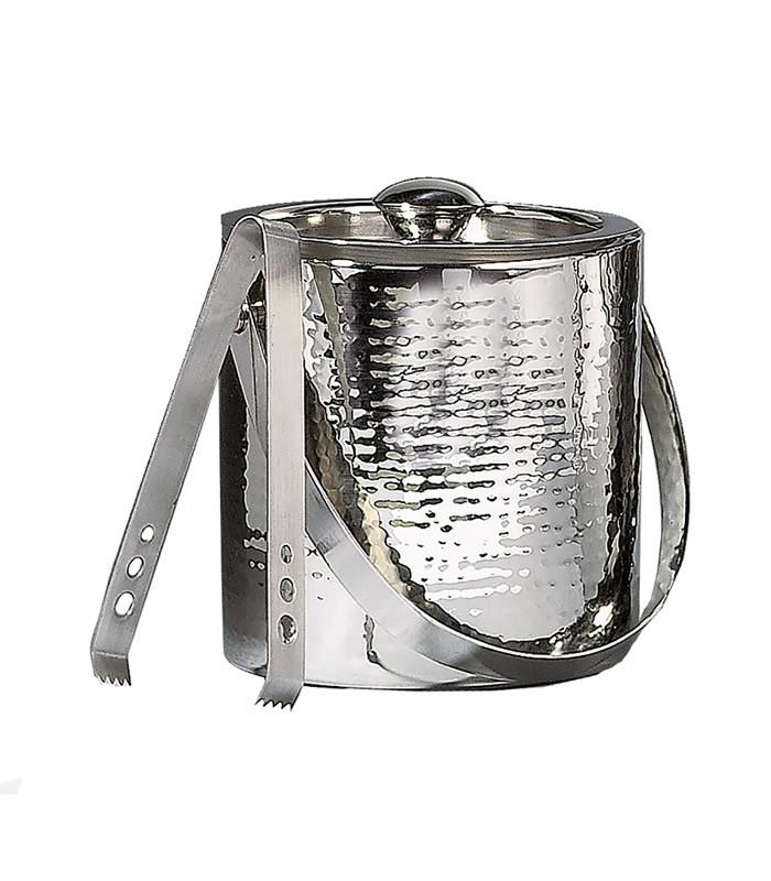 Hammered Ice Bucket With Tongs Doublewall
